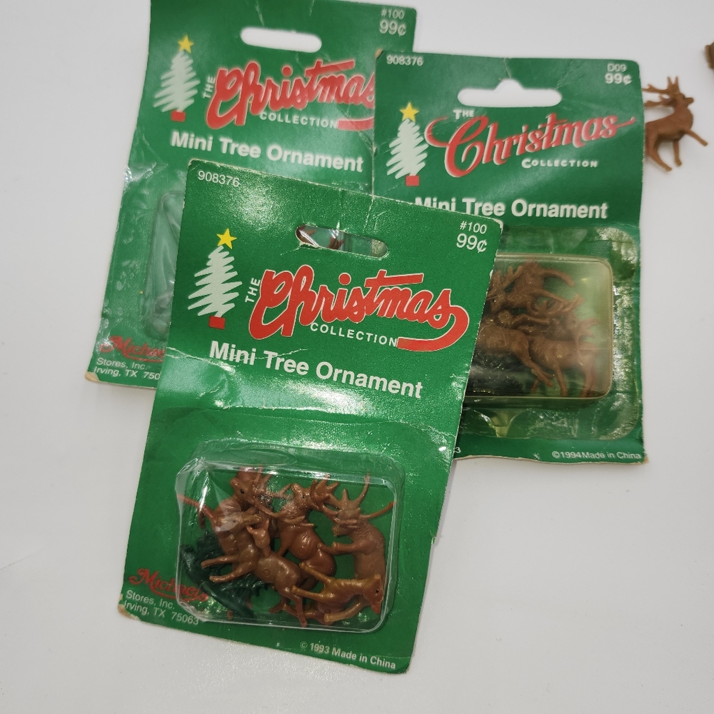 Lot 3 Vintage Christmas Mini Tree Ornaments Reindeer 1994 NOS New craft cake